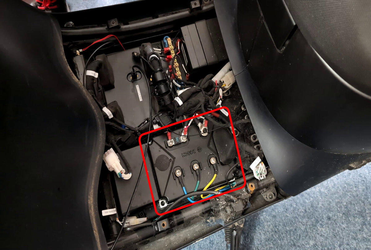 The footwell with the ECU outlined